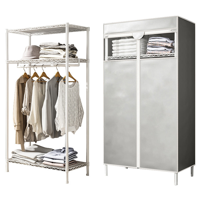 Contemporary Style Wardrobe Steel Wardrobe Closet with Shelves 35.4"L x 17.7"W x 63"H Grey Clearhalo 'Armoires & Wardrobes' 'armoires_wardrobes' 'Bedroom Furniture' 'furn' 'furn_armoires_wardrobes' 'Furniture' 5750078