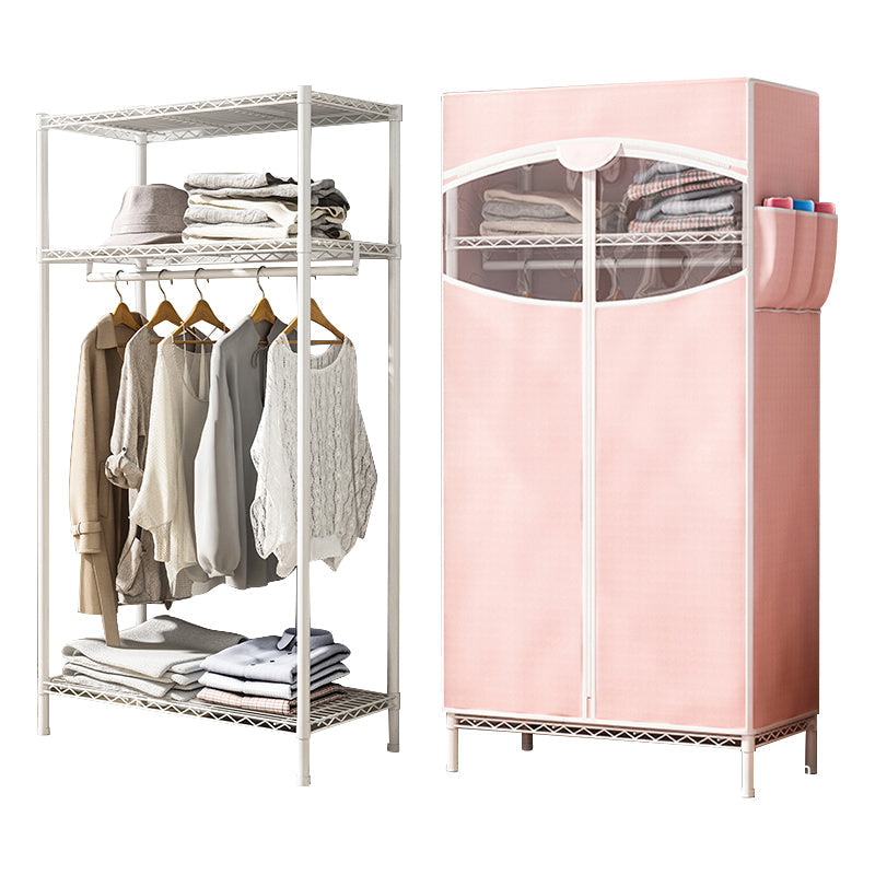 Contemporary Style Wardrobe Steel Wardrobe Closet with Shelves 35.4"L x 17.7"W x 63"H Pink Clearhalo 'Armoires & Wardrobes' 'armoires_wardrobes' 'Bedroom Furniture' 'furn' 'furn_armoires_wardrobes' 'Furniture' 5750081