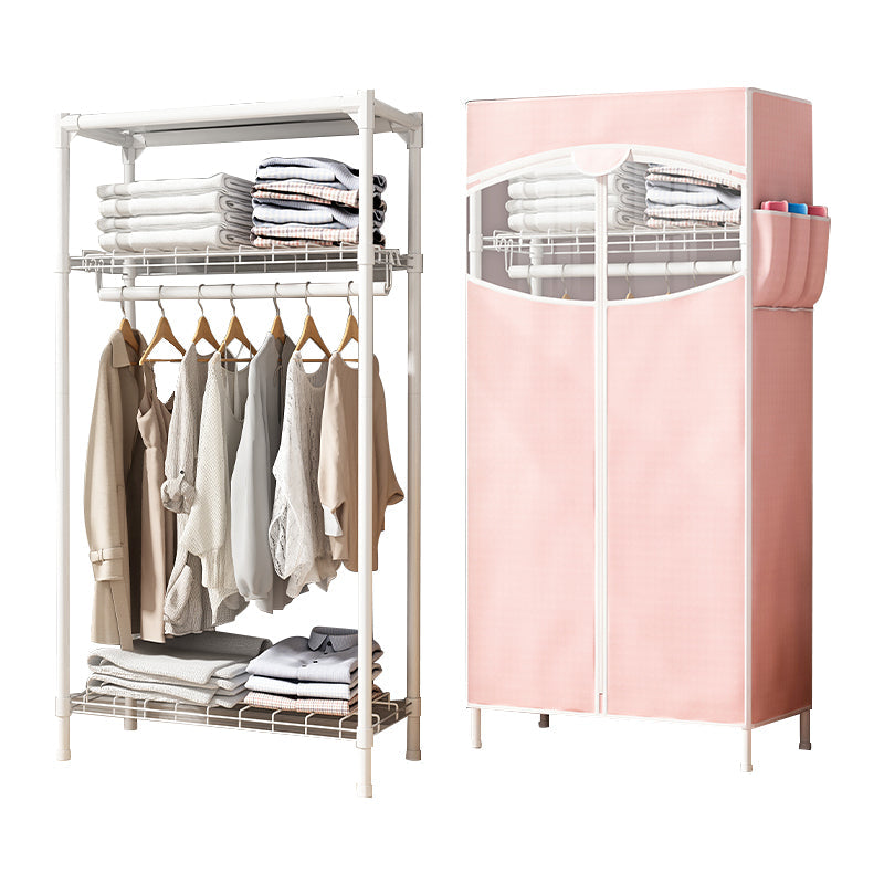 Contemporary Style Wardrobe Steel Wardrobe Closet with Shelves 29.5"L x 18"W x 63"H Pink Clearhalo 'Armoires & Wardrobes' 'armoires_wardrobes' 'Bedroom Furniture' 'furn' 'furn_armoires_wardrobes' 'Furniture' 5750084