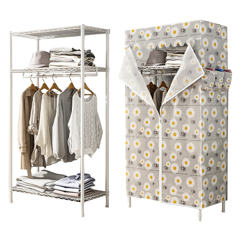 Contemporary Style Wardrobe Steel Wardrobe Closet with Shelves 35.4"L x 17.7"W x 63"H White Clearhalo 'Armoires & Wardrobes' 'armoires_wardrobes' 'Bedroom Furniture' 'furn' 'furn_armoires_wardrobes' 'Furniture' 5750087