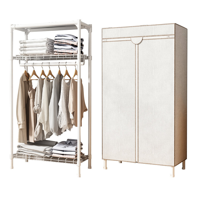 Contemporary Style Wardrobe Steel Wardrobe Closet with Shelves 29.5"L x 18"W x 63"H White Clearhalo 'Armoires & Wardrobes' 'armoires_wardrobes' 'Bedroom Furniture' 'furn' 'furn_armoires_wardrobes' 'Furniture' 5750088
