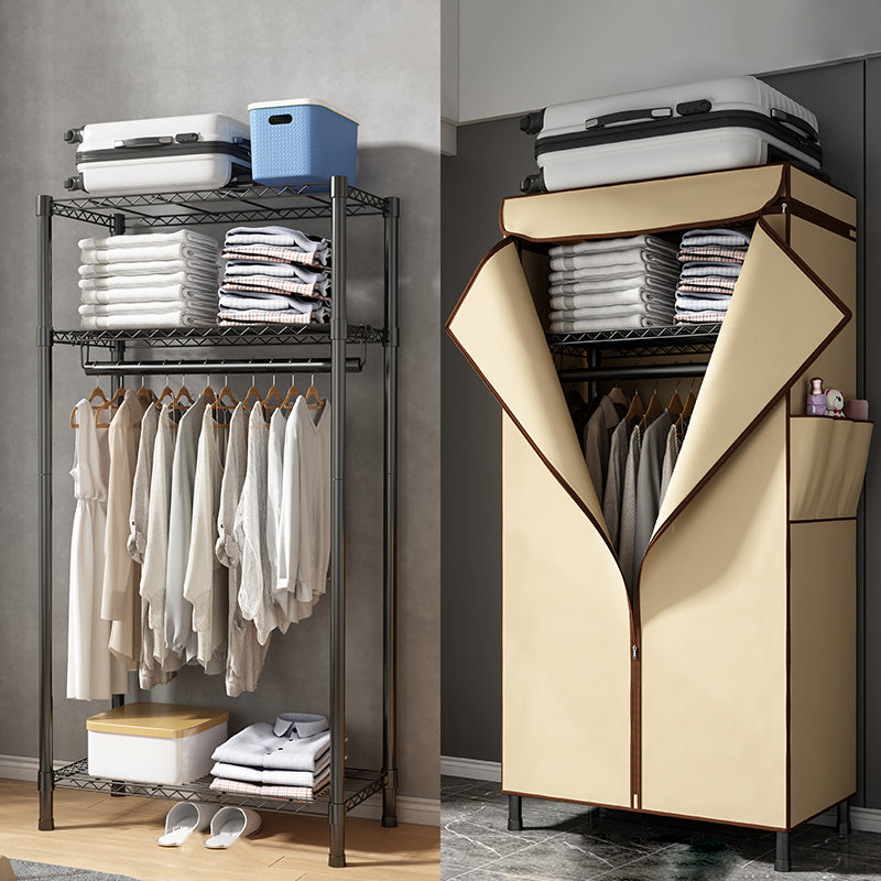 Contemporary Style Wardrobe Steel Wardrobe Closet with Shelves 29.5"L x 18"W x 63"H Brown Clearhalo 'Armoires & Wardrobes' 'armoires_wardrobes' 'Bedroom Furniture' 'furn' 'furn_armoires_wardrobes' 'Furniture' 5750090