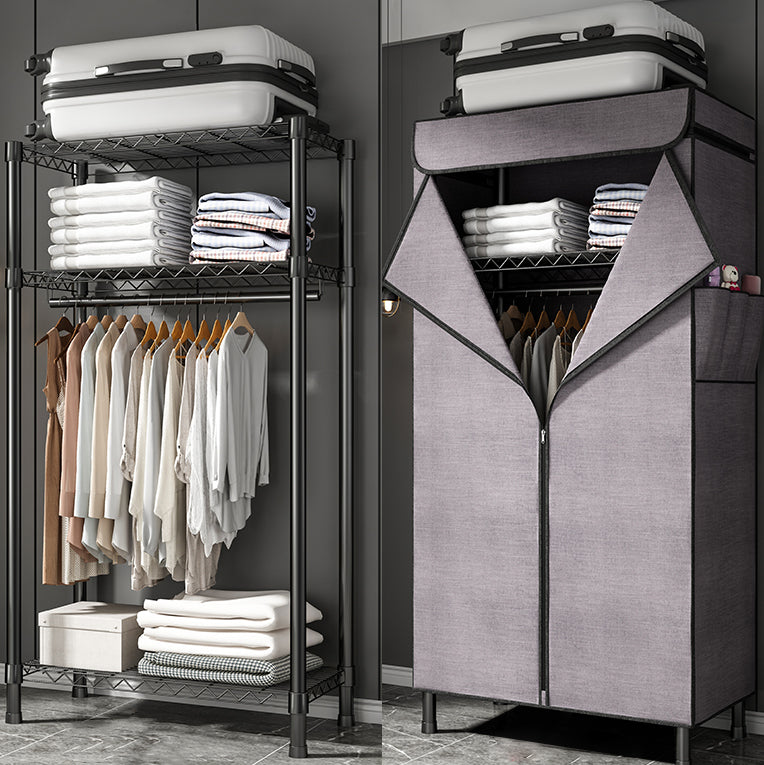 Contemporary Style Wardrobe Steel Wardrobe Closet with Shelves 35.4"L x 17.7"W x 63"H Light Gray Clearhalo 'Armoires & Wardrobes' 'armoires_wardrobes' 'Bedroom Furniture' 'furn' 'furn_armoires_wardrobes' 'Furniture' 5750093