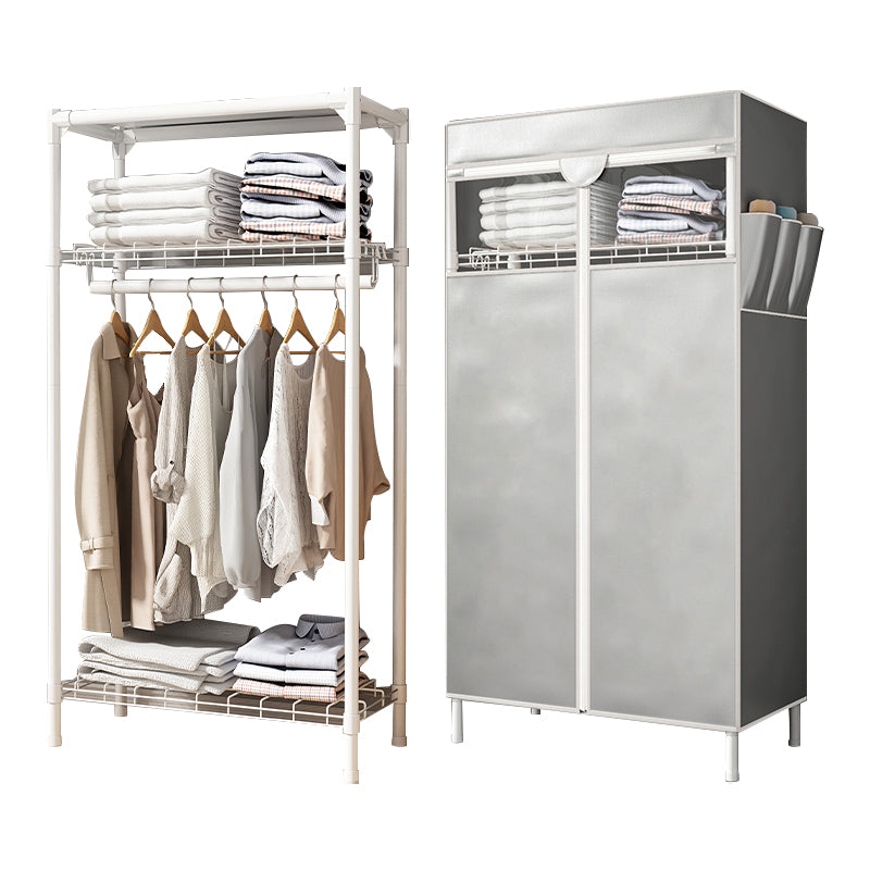 Contemporary Style Wardrobe Steel Wardrobe Closet with Shelves 29.5"L x 18"W x 63"H Grey Clearhalo 'Armoires & Wardrobes' 'armoires_wardrobes' 'Bedroom Furniture' 'furn' 'furn_armoires_wardrobes' 'Furniture' 5750094