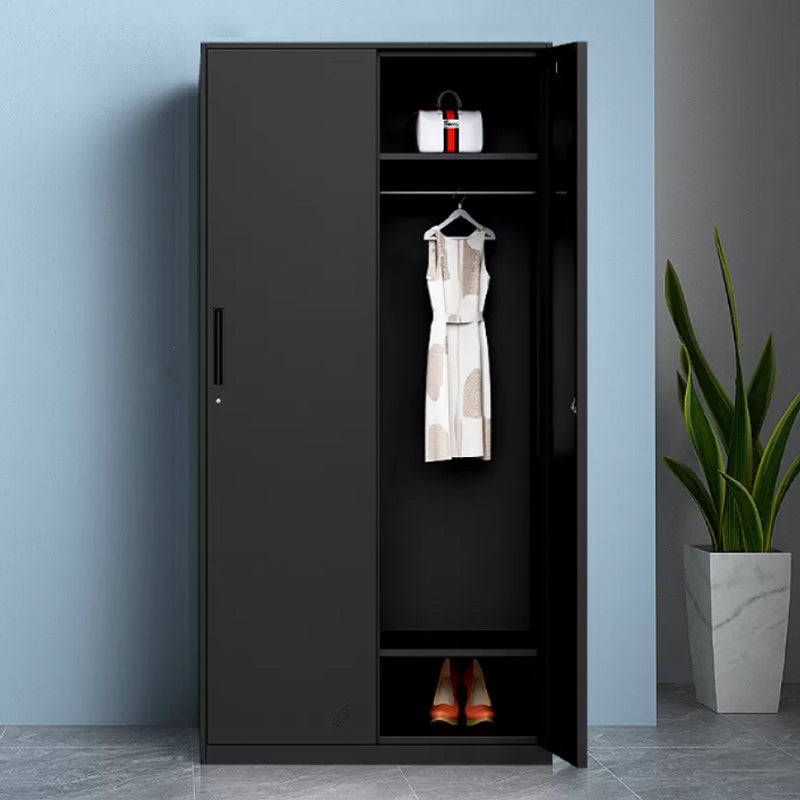 Contemporary Style Wardrobe Metal Home Wardrobe Closet with Doors 35"L x 20"W x 73"H Black 2 Clearhalo 'Armoires & Wardrobes' 'armoires_wardrobes' 'Bedroom Furniture' 'furn' 'furn_armoires_wardrobes' 'Furniture' 5750137