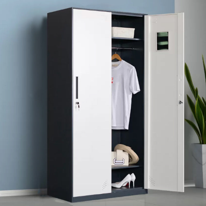 Contemporary Style Wardrobe Metal Home Wardrobe Closet with Doors 35"L x 20"W x 73"H White-Gray 2 Clearhalo 'Armoires & Wardrobes' 'armoires_wardrobes' 'Bedroom Furniture' 'furn' 'furn_armoires_wardrobes' 'Furniture' 5750141