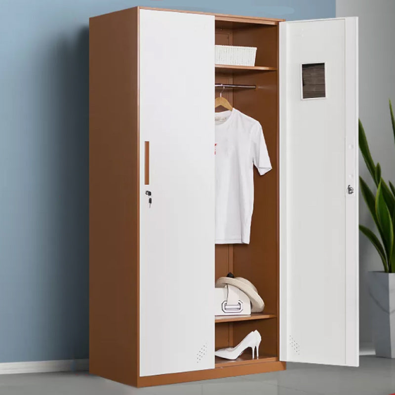 Contemporary Style Wardrobe Metal Home Wardrobe Closet with Doors 35"L x 20"W x 73"H White-Brown 2 Clearhalo 'Armoires & Wardrobes' 'armoires_wardrobes' 'Bedroom Furniture' 'furn' 'furn_armoires_wardrobes' 'Furniture' 5750142