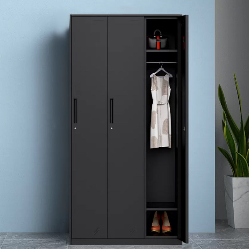 Contemporary Style Wardrobe Metal Home Wardrobe Closet with Doors 35"L x 20"W x 73"H Black 3 Clearhalo 'Armoires & Wardrobes' 'armoires_wardrobes' 'Bedroom Furniture' 'furn' 'furn_armoires_wardrobes' 'Furniture' 5750145