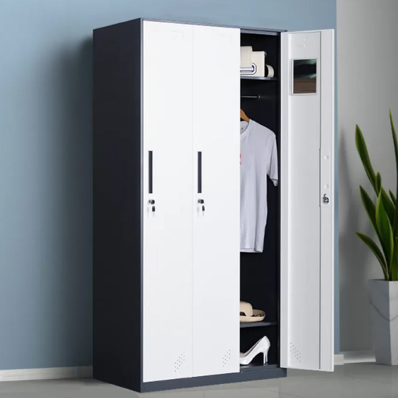 Contemporary Style Wardrobe Metal Home Wardrobe Closet with Doors 35"L x 20"W x 73"H White-Gray 3 Clearhalo 'Armoires & Wardrobes' 'armoires_wardrobes' 'Bedroom Furniture' 'furn' 'furn_armoires_wardrobes' 'Furniture' 5750149