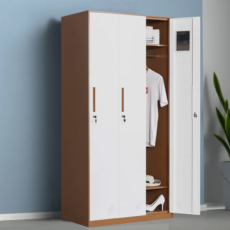 Contemporary Style Wardrobe Metal Home Wardrobe Closet with Doors 35"L x 20"W x 73"H White-Brown 3 Clearhalo 'Armoires & Wardrobes' 'armoires_wardrobes' 'Bedroom Furniture' 'furn' 'furn_armoires_wardrobes' 'Furniture' 5750151