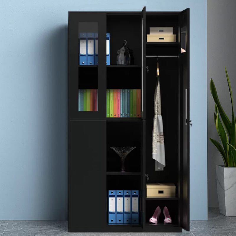 Contemporary Style Wardrobe Metal Home Wardrobe Closet with Doors 38.2"L x 19.7"W x 72.8"H Black 3 Clearhalo 'Armoires & Wardrobes' 'armoires_wardrobes' 'Bedroom Furniture' 'furn' 'furn_armoires_wardrobes' 'Furniture' 5750152