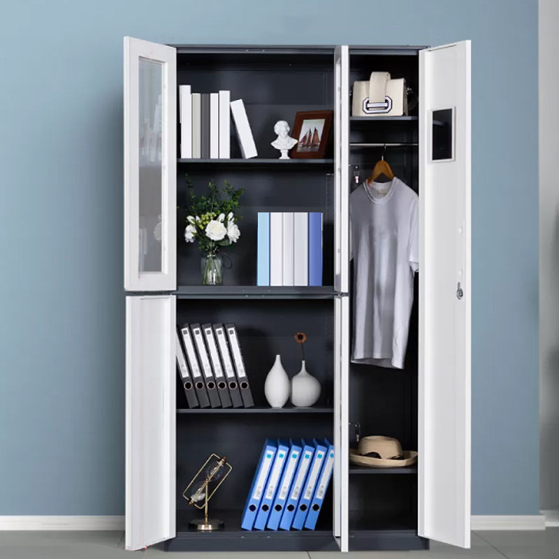 Contemporary Style Wardrobe Metal Home Wardrobe Closet with Doors 38.2"L x 19.7"W x 72.8"H White-Gray 3 Clearhalo 'Armoires & Wardrobes' 'armoires_wardrobes' 'Bedroom Furniture' 'furn' 'furn_armoires_wardrobes' 'Furniture' 5750155