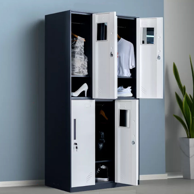Contemporary Style Wardrobe Metal Home Wardrobe Closet with Doors 35"L x 20"W x 73"H White-Gray 6 Clearhalo 'Armoires & Wardrobes' 'armoires_wardrobes' 'Bedroom Furniture' 'furn' 'furn_armoires_wardrobes' 'Furniture' 5750163