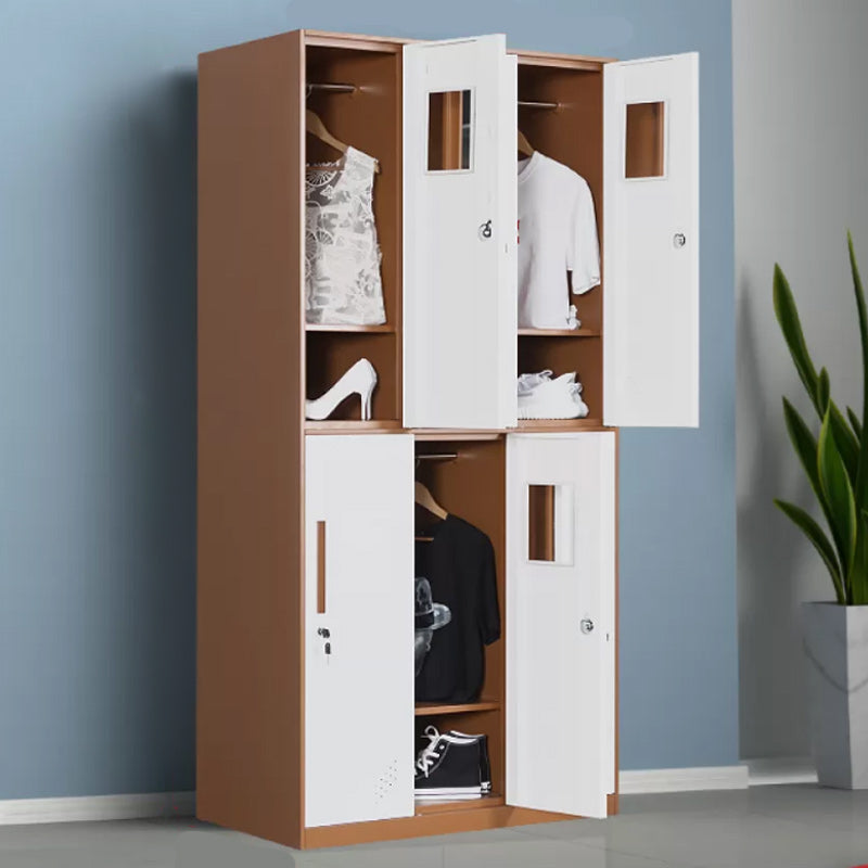 Contemporary Style Wardrobe Metal Home Wardrobe Closet with Doors 35"L x 20"W x 73"H White-Brown 6 Clearhalo 'Armoires & Wardrobes' 'armoires_wardrobes' 'Bedroom Furniture' 'furn' 'furn_armoires_wardrobes' 'Furniture' 5750164