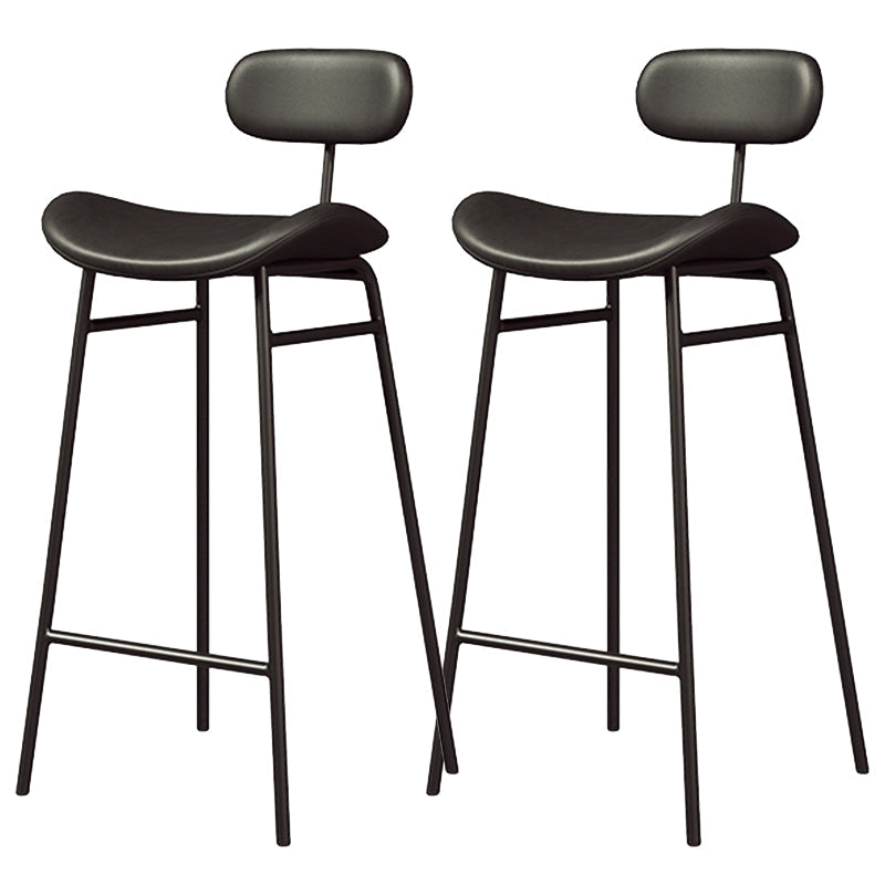 Faux Leather Bar Stools Scandinavian Low Back Armless Barstool with 4 Iron Legs Black Black 2 Piece Set Clearhalo 'Bar Furniture' 'Bar Stools' 'bar_stools' 'furn' 'furn_bar_stools' 'Furniture' 'Kitchen & Dining Furniture' 5750583