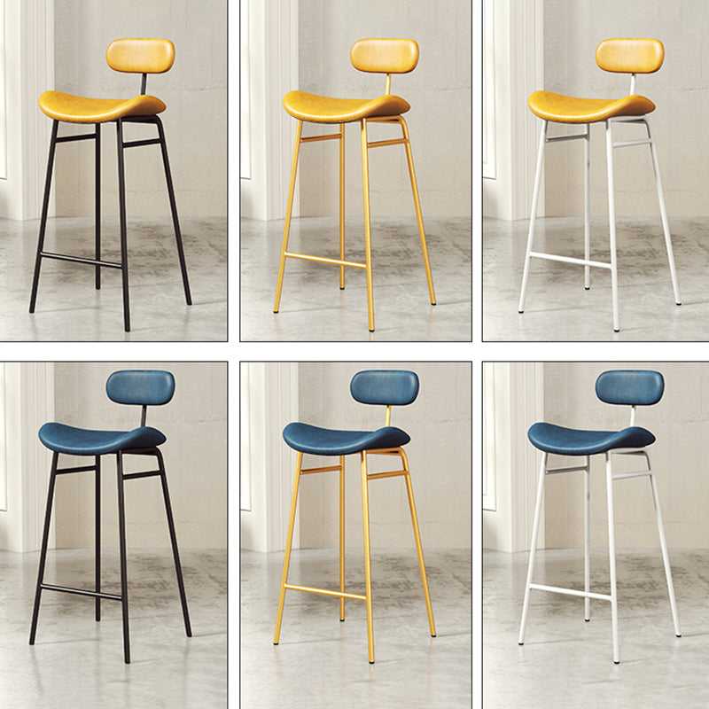 Faux Leather Bar Stools Scandinavian Low Back Armless Barstool with 4 Iron Legs Clearhalo 'Bar Furniture' 'Bar Stools' 'bar_stools' 'furn' 'furn_bar_stools' 'Furniture' 'Kitchen & Dining Furniture' 5750597