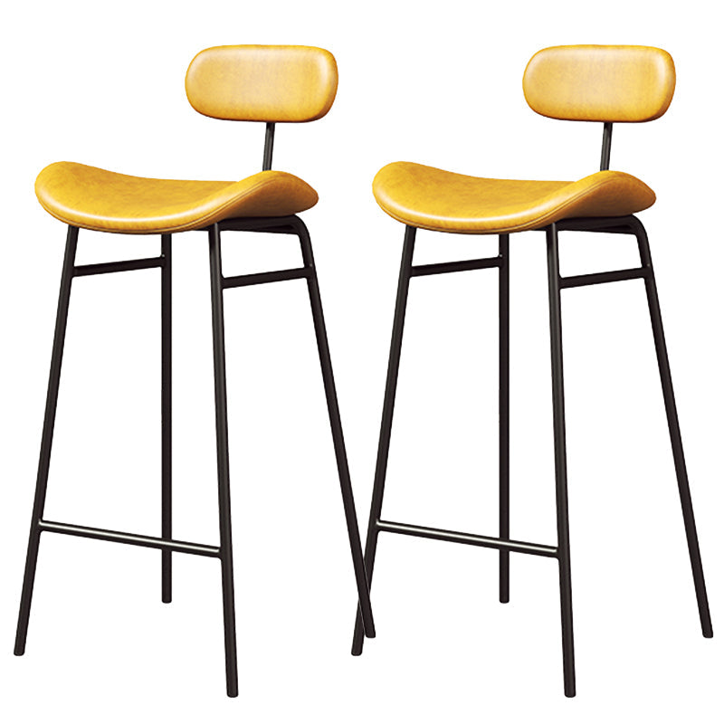 Faux Leather Bar Stools Scandinavian Low Back Armless Barstool with 4 Iron Legs Yellow Black 2 Piece Set Clearhalo 'Bar Furniture' 'Bar Stools' 'bar_stools' 'furn' 'furn_bar_stools' 'Furniture' 'Kitchen & Dining Furniture' 5750603