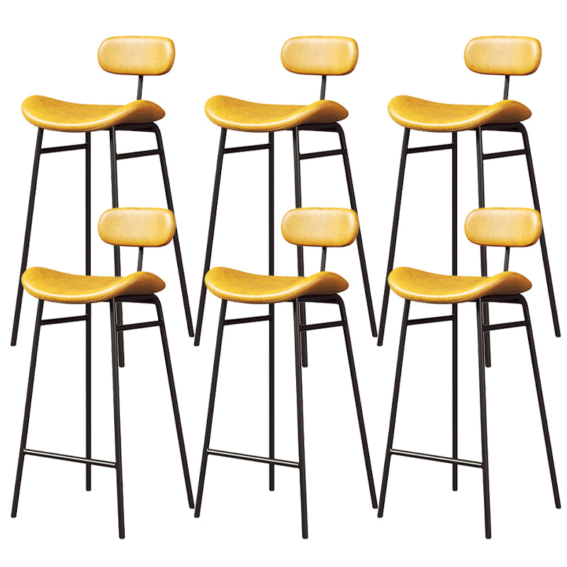 Faux Leather Bar Stools Scandinavian Low Back Armless Barstool with 4 Iron Legs Yellow Black 6 Piece Set Clearhalo 'Bar Furniture' 'Bar Stools' 'bar_stools' 'furn' 'furn_bar_stools' 'Furniture' 'Kitchen & Dining Furniture' 5750607