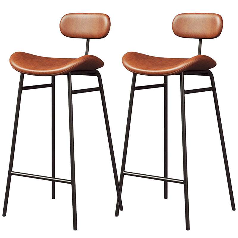 Faux Leather Bar Stools Scandinavian Low Back Armless Barstool with 4 Iron Legs Brown Black 2 Piece Set Clearhalo 'Bar Furniture' 'Bar Stools' 'bar_stools' 'furn' 'furn_bar_stools' 'Furniture' 'Kitchen & Dining Furniture' 5750610