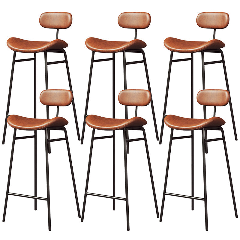 Faux Leather Bar Stools Scandinavian Low Back Armless Barstool with 4 Iron Legs Brown Black 6 Piece Set Clearhalo 'Bar Furniture' 'Bar Stools' 'bar_stools' 'furn' 'furn_bar_stools' 'Furniture' 'Kitchen & Dining Furniture' 5750612