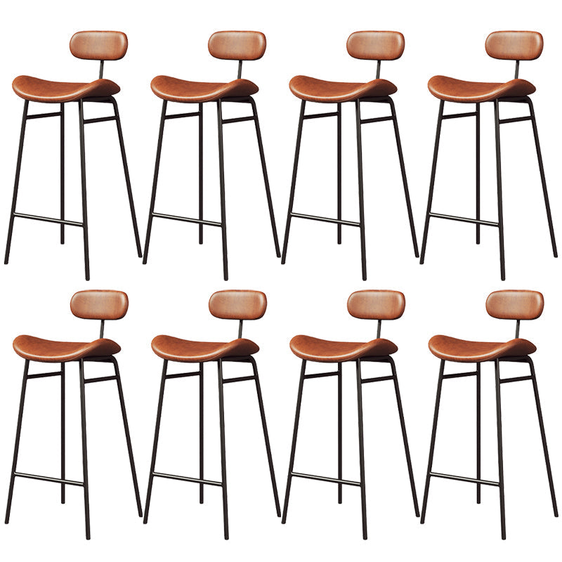 Faux Leather Bar Stools Scandinavian Low Back Armless Barstool with 4 Iron Legs Brown Black 8 Piece Set Clearhalo 'Bar Furniture' 'Bar Stools' 'bar_stools' 'furn' 'furn_bar_stools' 'Furniture' 'Kitchen & Dining Furniture' 5750613