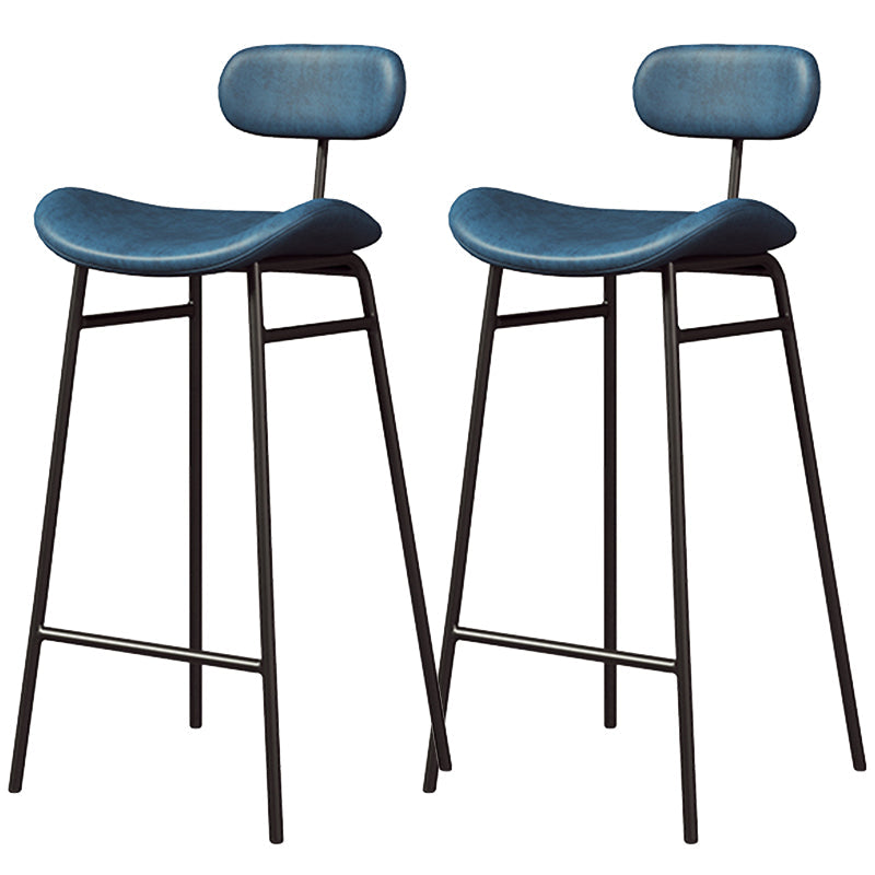 Faux Leather Bar Stools Scandinavian Low Back Armless Barstool with 4 Iron Legs Blue Black 2 Piece Set Clearhalo 'Bar Furniture' 'Bar Stools' 'bar_stools' 'furn' 'furn_bar_stools' 'Furniture' 'Kitchen & Dining Furniture' 5750615