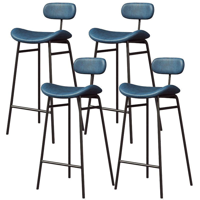 Faux Leather Bar Stools Scandinavian Low Back Armless Barstool with 4 Iron Legs Blue Black 4 Piece Set Clearhalo 'Bar Furniture' 'Bar Stools' 'bar_stools' 'furn' 'furn_bar_stools' 'Furniture' 'Kitchen & Dining Furniture' 5750616