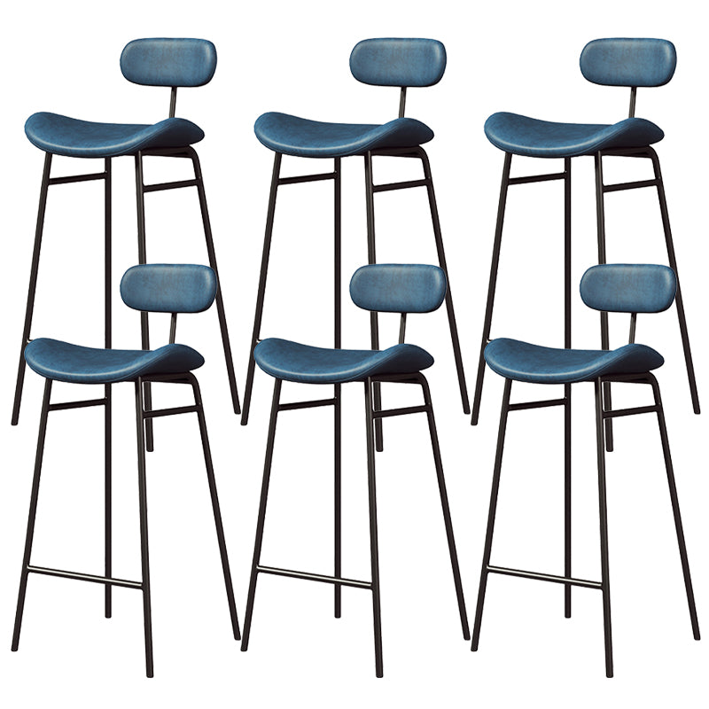 Faux Leather Bar Stools Scandinavian Low Back Armless Barstool with 4 Iron Legs Blue Black 6 Piece Set Clearhalo 'Bar Furniture' 'Bar Stools' 'bar_stools' 'furn' 'furn_bar_stools' 'Furniture' 'Kitchen & Dining Furniture' 5750617
