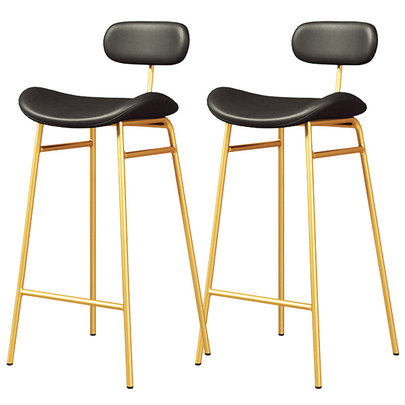 Faux Leather Bar Stools Scandinavian Low Back Armless Barstool with 4 Iron Legs Black Gold 2 Piece Set Clearhalo 'Bar Furniture' 'Bar Stools' 'bar_stools' 'furn' 'furn_bar_stools' 'Furniture' 'Kitchen & Dining Furniture' 5750620