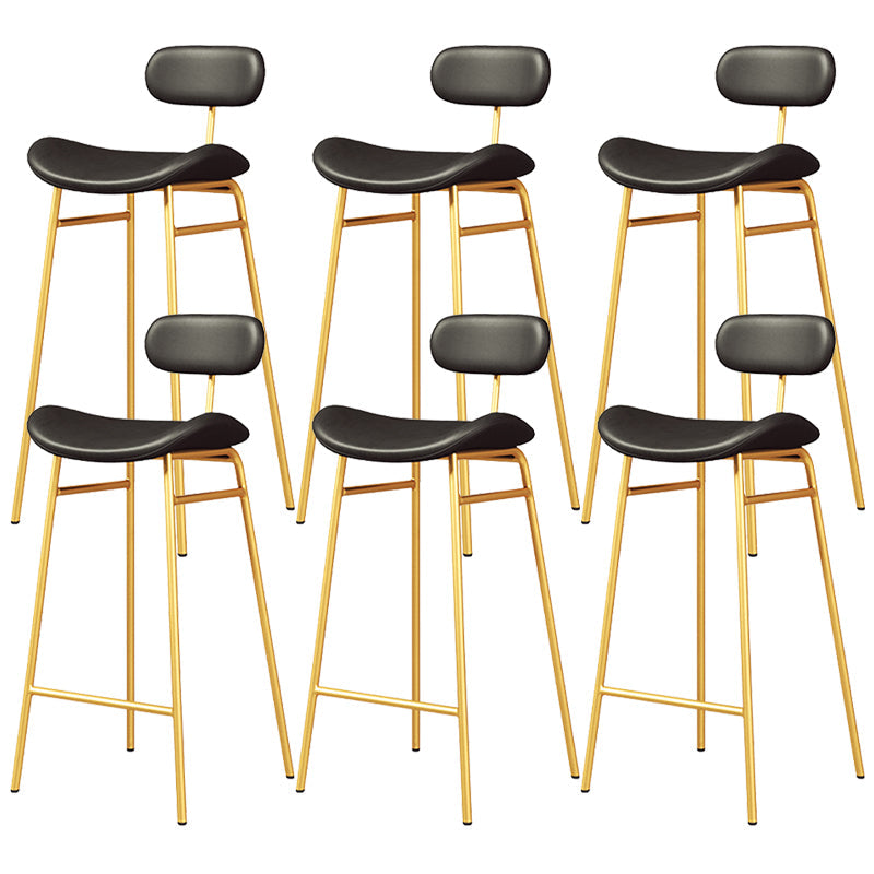 Faux Leather Bar Stools Scandinavian Low Back Armless Barstool with 4 Iron Legs Black Gold 6 Piece Set Clearhalo 'Bar Furniture' 'Bar Stools' 'bar_stools' 'furn' 'furn_bar_stools' 'Furniture' 'Kitchen & Dining Furniture' 5750622