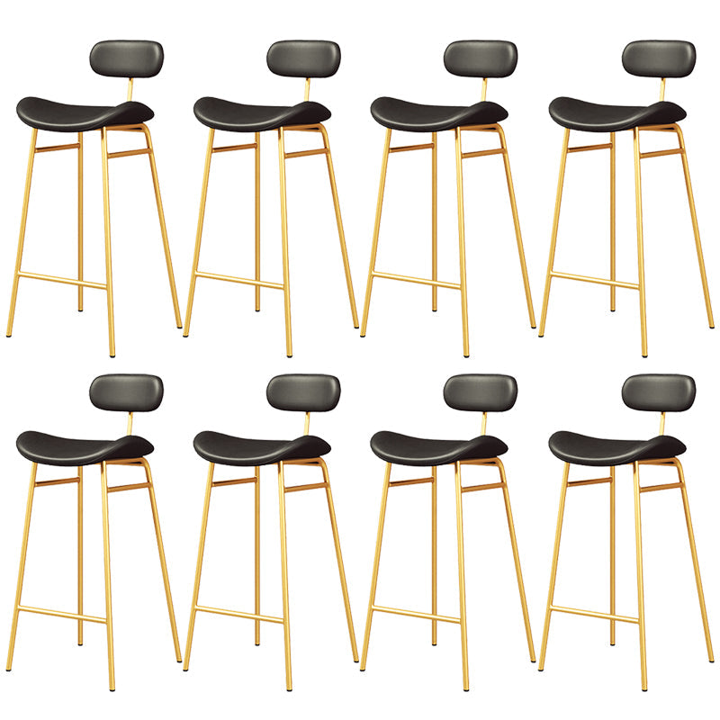 Faux Leather Bar Stools Scandinavian Low Back Armless Barstool with 4 Iron Legs Black Gold 8 Piece Set Clearhalo 'Bar Furniture' 'Bar Stools' 'bar_stools' 'furn' 'furn_bar_stools' 'Furniture' 'Kitchen & Dining Furniture' 5750623