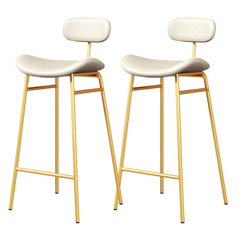 Faux Leather Bar Stools Scandinavian Low Back Armless Barstool with 4 Iron Legs White Gold 2 Piece Set Clearhalo 'Bar Furniture' 'Bar Stools' 'bar_stools' 'furn' 'furn_bar_stools' 'Furniture' 'Kitchen & Dining Furniture' 5750625