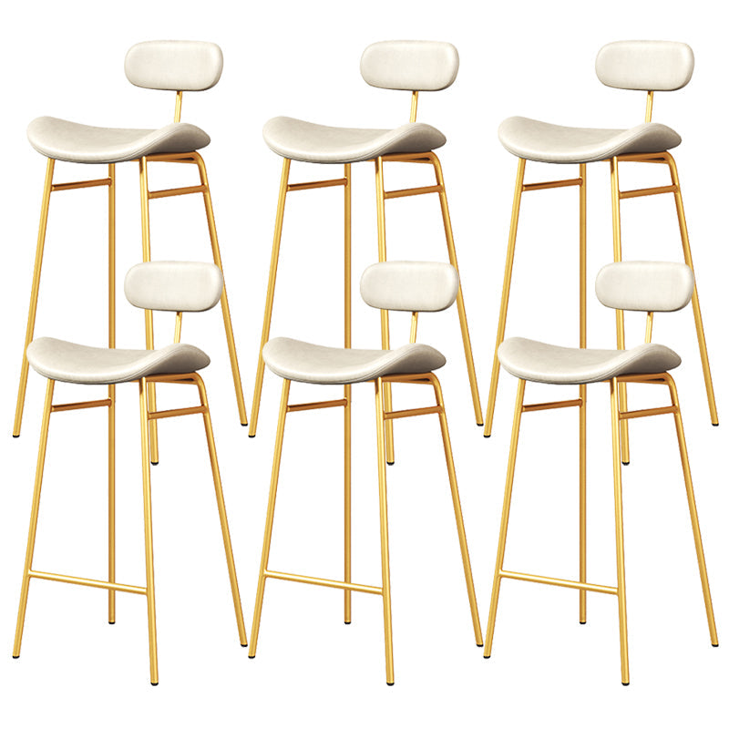 Faux Leather Bar Stools Scandinavian Low Back Armless Barstool with 4 Iron Legs White Gold 6 Piece Set Clearhalo 'Bar Furniture' 'Bar Stools' 'bar_stools' 'furn' 'furn_bar_stools' 'Furniture' 'Kitchen & Dining Furniture' 5750627