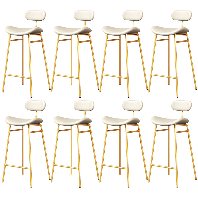 Faux Leather Bar Stools Scandinavian Low Back Armless Barstool with 4 Iron Legs White Gold 8 Piece Set Clearhalo 'Bar Furniture' 'Bar Stools' 'bar_stools' 'furn' 'furn_bar_stools' 'Furniture' 'Kitchen & Dining Furniture' 5750628