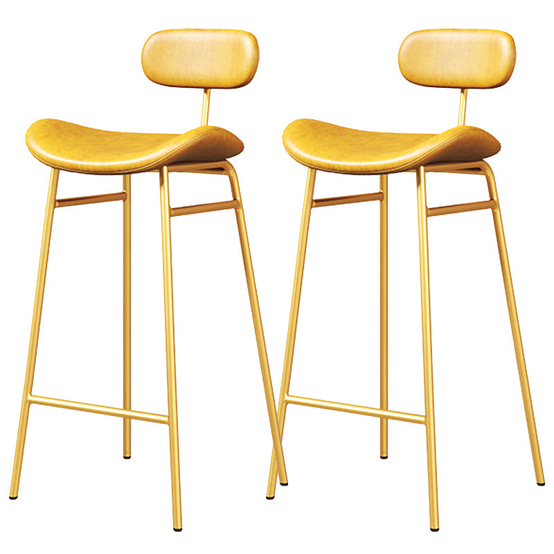 Faux Leather Bar Stools Scandinavian Low Back Armless Barstool with 4 Iron Legs Yellow Gold 2 Piece Set Clearhalo 'Bar Furniture' 'Bar Stools' 'bar_stools' 'furn' 'furn_bar_stools' 'Furniture' 'Kitchen & Dining Furniture' 5750630