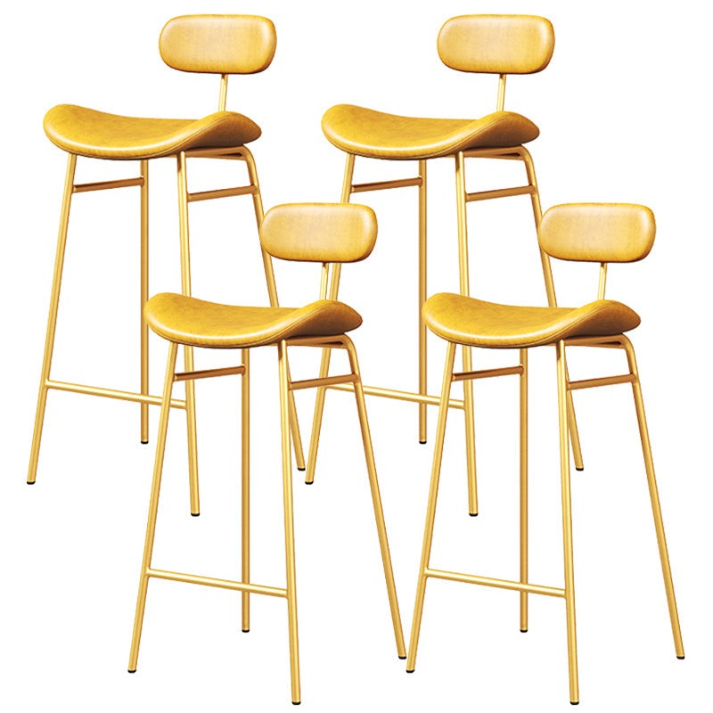 Faux Leather Bar Stools Scandinavian Low Back Armless Barstool with 4 Iron Legs Yellow Gold 4 Piece Set Clearhalo 'Bar Furniture' 'Bar Stools' 'bar_stools' 'furn' 'furn_bar_stools' 'Furniture' 'Kitchen & Dining Furniture' 5750631