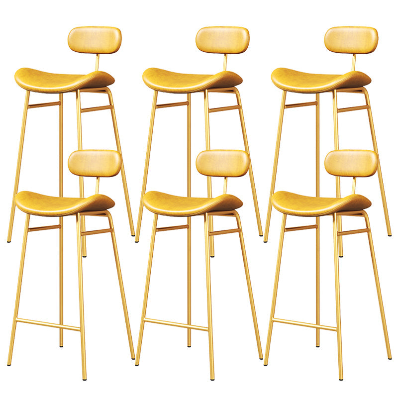 Faux Leather Bar Stools Scandinavian Low Back Armless Barstool with 4 Iron Legs Yellow Gold 6 Piece Set Clearhalo 'Bar Furniture' 'Bar Stools' 'bar_stools' 'furn' 'furn_bar_stools' 'Furniture' 'Kitchen & Dining Furniture' 5750632