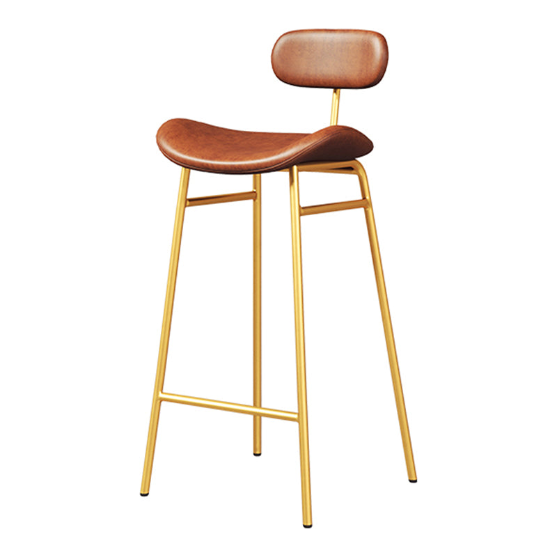 Faux Leather Bar Stools Scandinavian Low Back Armless Barstool with 4 Iron Legs Brown Gold 1 Piece Clearhalo 'Bar Furniture' 'Bar Stools' 'bar_stools' 'furn' 'furn_bar_stools' 'Furniture' 'Kitchen & Dining Furniture' 5750634