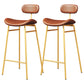 Faux Leather Bar Stools Scandinavian Low Back Armless Barstool with 4 Iron Legs Brown Gold 2 Piece Set Clearhalo 'Bar Furniture' 'Bar Stools' 'bar_stools' 'furn' 'furn_bar_stools' 'Furniture' 'Kitchen & Dining Furniture' 5750635