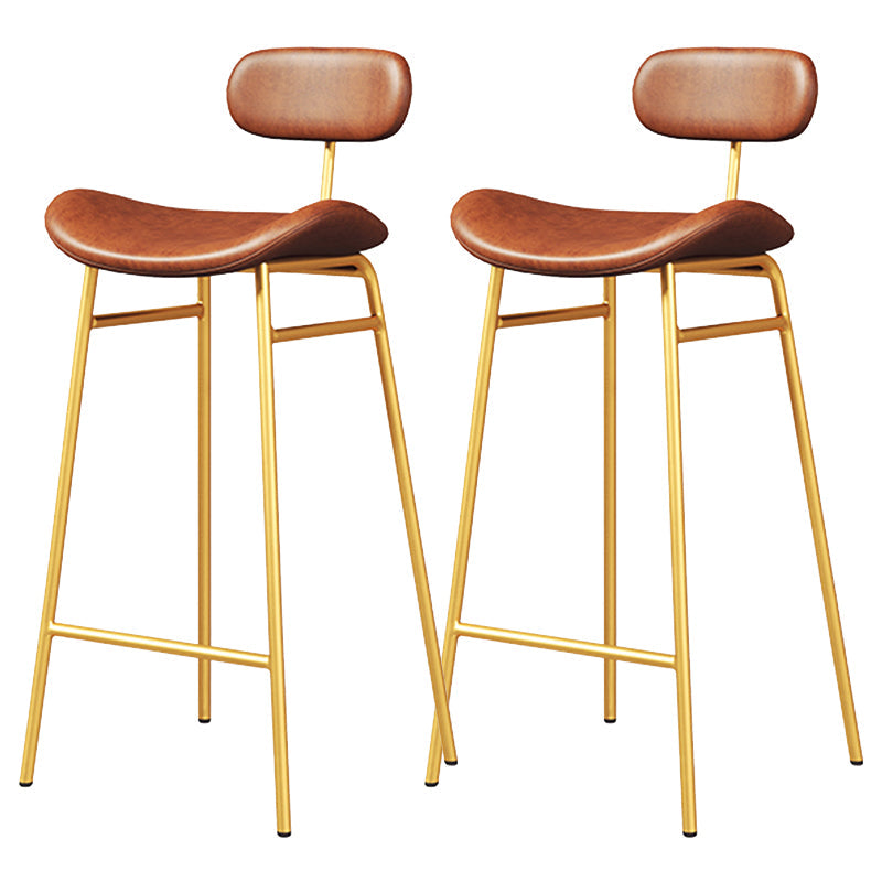 Faux Leather Bar Stools Scandinavian Low Back Armless Barstool with 4 Iron Legs Brown Gold 2 Piece Set Clearhalo 'Bar Furniture' 'Bar Stools' 'bar_stools' 'furn' 'furn_bar_stools' 'Furniture' 'Kitchen & Dining Furniture' 5750635
