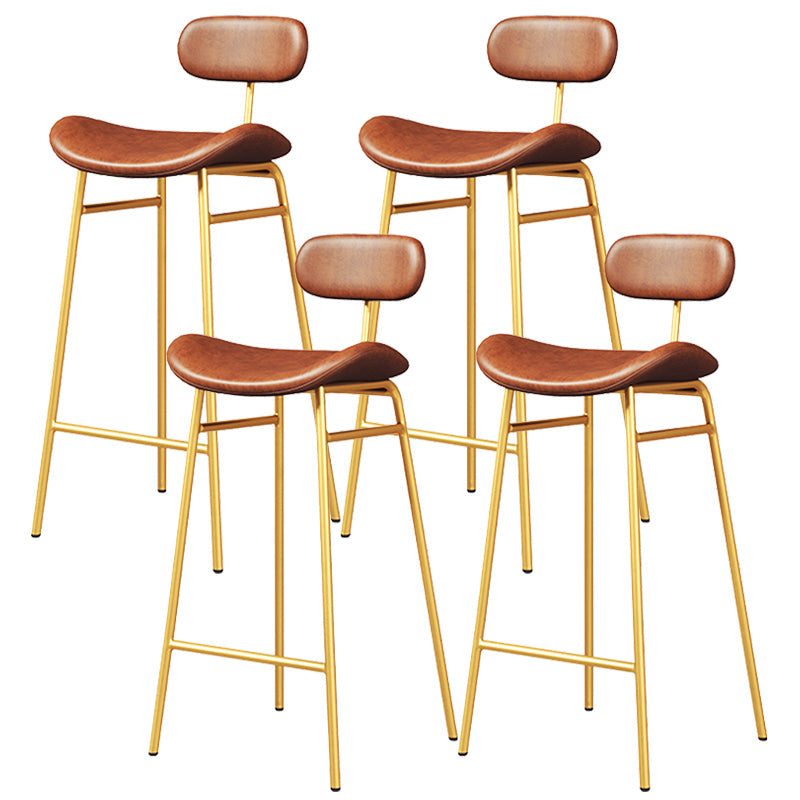 Faux Leather Bar Stools Scandinavian Low Back Armless Barstool with 4 Iron Legs Brown Gold 4 Piece Set Clearhalo 'Bar Furniture' 'Bar Stools' 'bar_stools' 'furn' 'furn_bar_stools' 'Furniture' 'Kitchen & Dining Furniture' 5750636