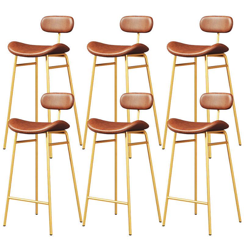 Faux Leather Bar Stools Scandinavian Low Back Armless Barstool with 4 Iron Legs Brown Gold 6 Piece Set Clearhalo 'Bar Furniture' 'Bar Stools' 'bar_stools' 'furn' 'furn_bar_stools' 'Furniture' 'Kitchen & Dining Furniture' 5750637