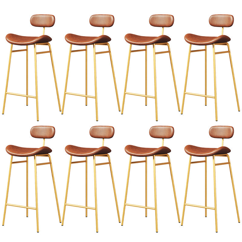 Faux Leather Bar Stools Scandinavian Low Back Armless Barstool with 4 Iron Legs Brown Gold 8 Piece Set Clearhalo 'Bar Furniture' 'Bar Stools' 'bar_stools' 'furn' 'furn_bar_stools' 'Furniture' 'Kitchen & Dining Furniture' 5750638