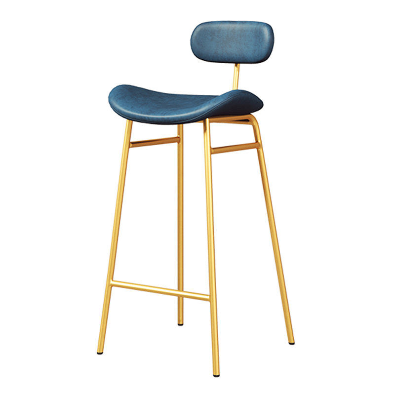 Faux Leather Bar Stools Scandinavian Low Back Armless Barstool with 4 Iron Legs Blue Gold 1 Piece Clearhalo 'Bar Furniture' 'Bar Stools' 'bar_stools' 'furn' 'furn_bar_stools' 'Furniture' 'Kitchen & Dining Furniture' 5750639