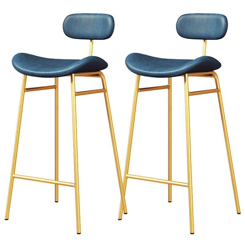 Faux Leather Bar Stools Scandinavian Low Back Armless Barstool with 4 Iron Legs Blue Gold 2 Piece Set Clearhalo 'Bar Furniture' 'Bar Stools' 'bar_stools' 'furn' 'furn_bar_stools' 'Furniture' 'Kitchen & Dining Furniture' 5750640