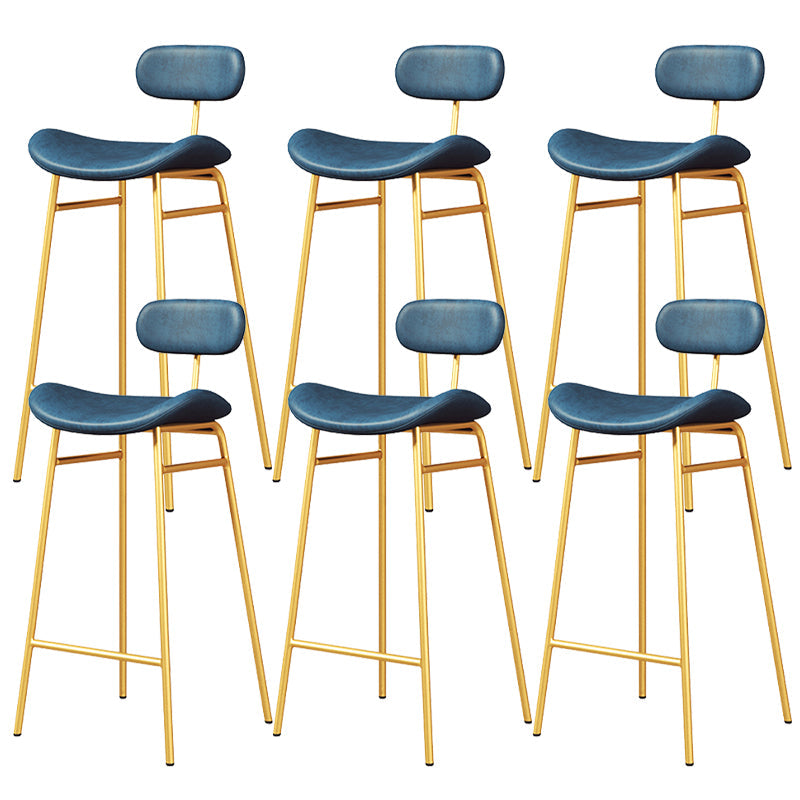 Faux Leather Bar Stools Scandinavian Low Back Armless Barstool with 4 Iron Legs Blue Gold 6 Piece Set Clearhalo 'Bar Furniture' 'Bar Stools' 'bar_stools' 'furn' 'furn_bar_stools' 'Furniture' 'Kitchen & Dining Furniture' 5750642