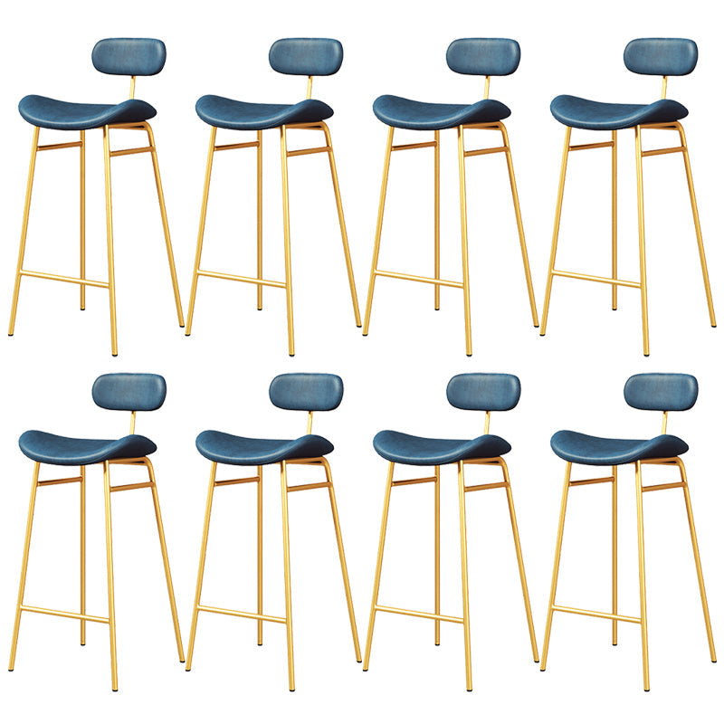 Faux Leather Bar Stools Scandinavian Low Back Armless Barstool with 4 Iron Legs Blue Gold 8 Piece Set Clearhalo 'Bar Furniture' 'Bar Stools' 'bar_stools' 'furn' 'furn_bar_stools' 'Furniture' 'Kitchen & Dining Furniture' 5750643
