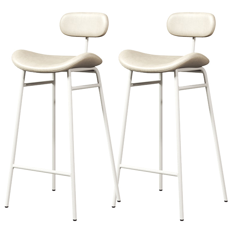 Faux Leather Bar Stools Scandinavian Low Back Armless Barstool with 4 Iron Legs White White 2 Piece Set Clearhalo 'Bar Furniture' 'Bar Stools' 'bar_stools' 'furn' 'furn_bar_stools' 'Furniture' 'Kitchen & Dining Furniture' 5750650