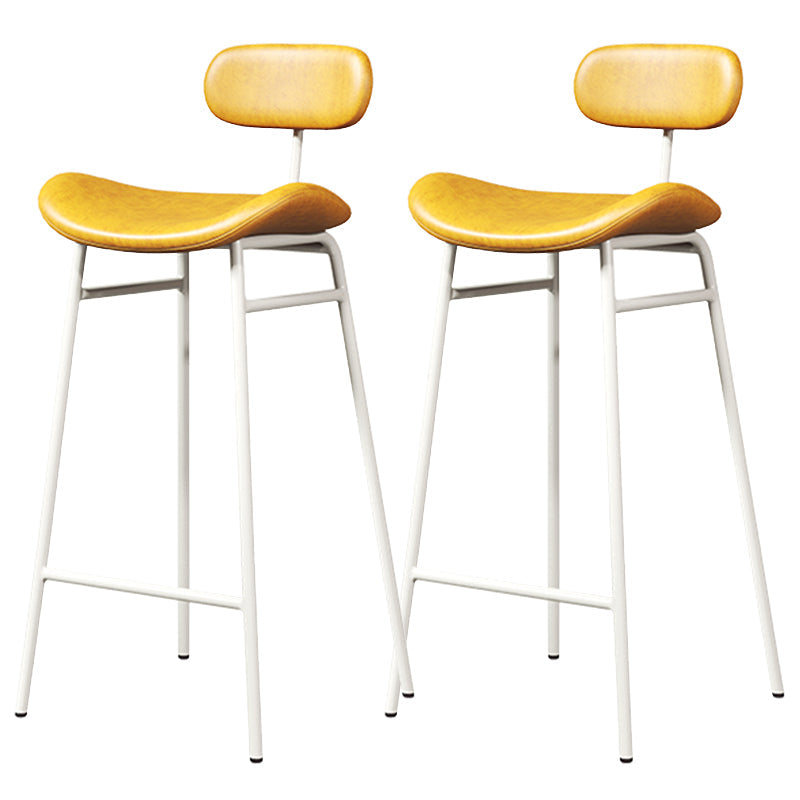 Faux Leather Bar Stools Scandinavian Low Back Armless Barstool with 4 Iron Legs Yellow White 2 Piece Set Clearhalo 'Bar Furniture' 'Bar Stools' 'bar_stools' 'furn' 'furn_bar_stools' 'Furniture' 'Kitchen & Dining Furniture' 5750655