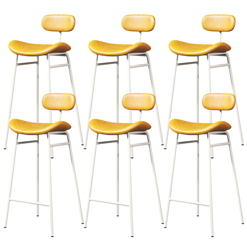 Faux Leather Bar Stools Scandinavian Low Back Armless Barstool with 4 Iron Legs Yellow White 6 Piece Set Clearhalo 'Bar Furniture' 'Bar Stools' 'bar_stools' 'furn' 'furn_bar_stools' 'Furniture' 'Kitchen & Dining Furniture' 5750657